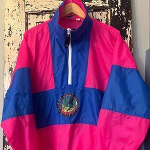 Vintage Ocean Pacific Nylon Neon 1/4 zip windbreaker jacket. Size Large.